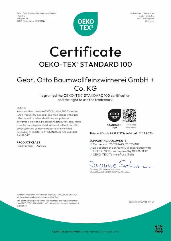 Official Oeko-Tex Corespun Certification Document