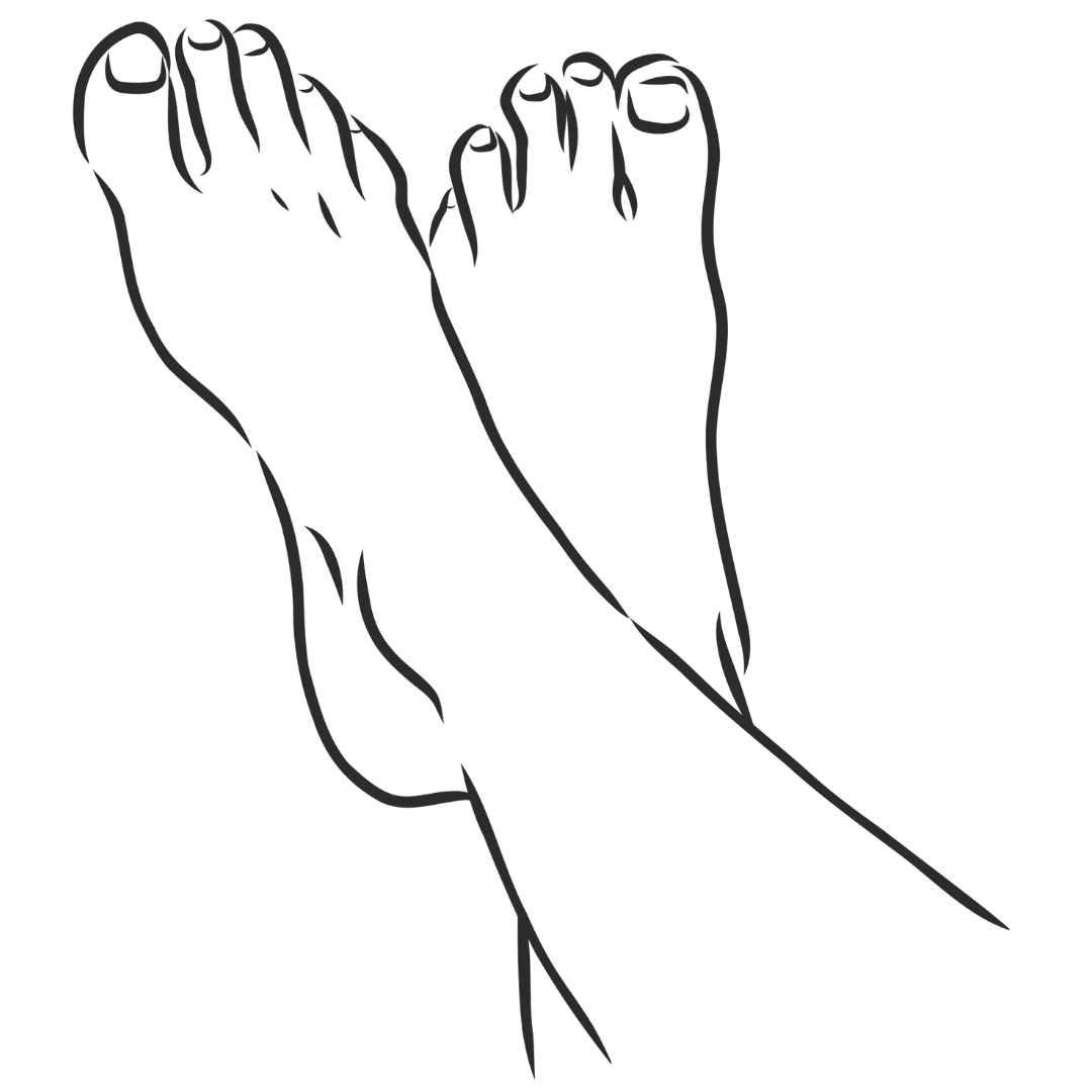 Minimalist line art illustration of bare feet representing 500,000 pores across both feet as direct entry points into the body.