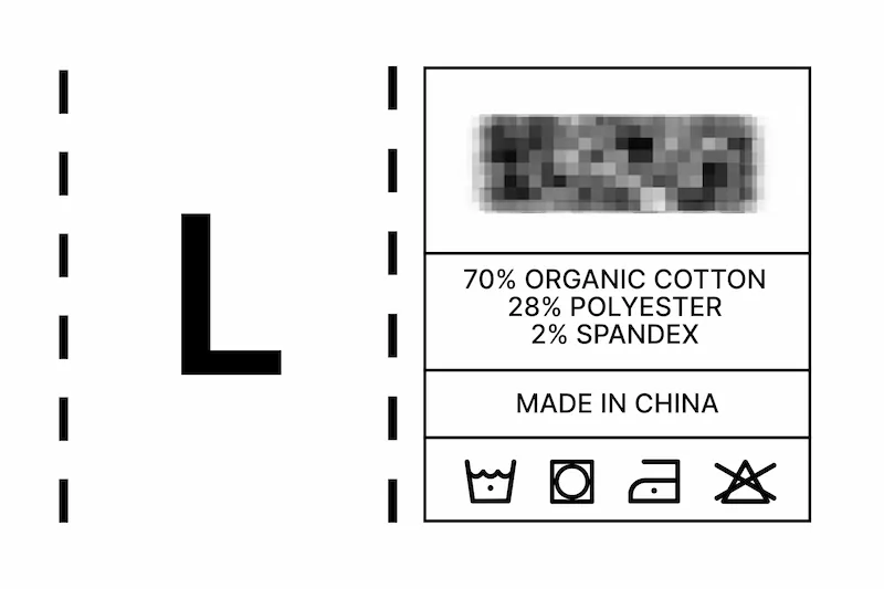 Standard organic cotton sock label showing a blend of 70% cotton, 28% polyester, and 2% spandex.